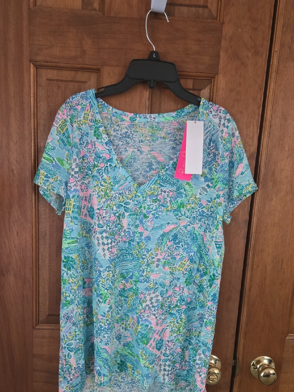 Lilly Pulitzer Blue Green Pink Printed V-Neck Tunic